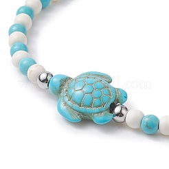 4Pcs 4 Style Dyed Synthetic Turquoise Starfish & Turtle Beaded Stretch Bracelets Set for Women&nbsp;BJEW-JB09337