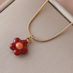 Vintage European 304 Stainless Steel Enamel Red Flower Pendant Necklaces for Women&nbsp;AZ4977