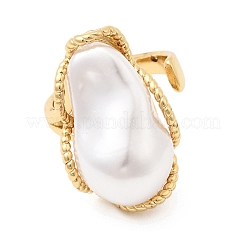 Brass ABS Imitation Pearl Cuff Open Rings for Women&nbsp;RJEW-B160-03G