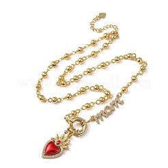 Mother's Day Brass Micro Pave Clear Cubic Zirconia Enamel Red Sacred Heart Mama Pendant Necklaces for Women&nbsp;NJEW-A071-12C-G