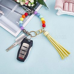 Silicone Round Beaded Keychain with Imitation Leather Tassel&nbsp;KEYC-SW00005-04