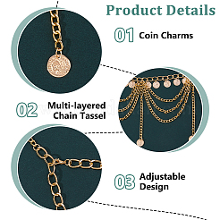 2Pcs 2 Colors Bohemian Alloy Multi-layered Chain Tassel Waist Belly Chains for Women&nbsp;AJEW-HS0001-52
