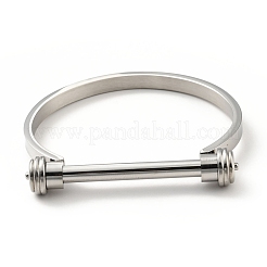 Non-Tarnish 304 Stainless Steel D Shape Bar Screw Bangle&nbsp;BJEW-G636-04A-P