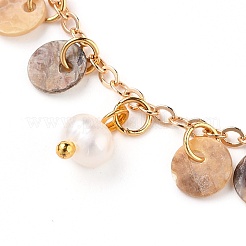 Natural Akoya Shell Flat Round Charm Bracelets&nbsp;BJEW-JB05728