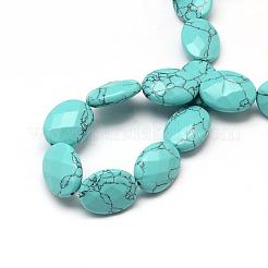 Faceted Oval Synthetic Turquoise Beads Strands&nbsp;X-G-R303-14