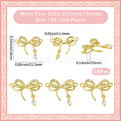 10Pcs Rack Plating Brass Pave Clear Cubic Zirconia Bowknot Connector Charms&nbsp;KK-SC0006-74