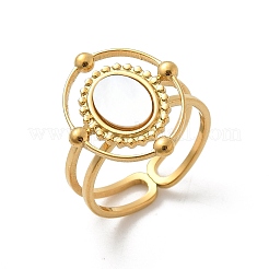 Oval 304 Stainless Steel White Shell Finger Rings for Women&nbsp;RJEW-G346-09G-02