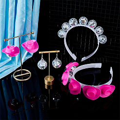 Bling Glass Disco Ball & Plastic Cap 2 Pairs Dangle Earrings & 2Pcs Hair Band&nbsp;SJEW-AN0001-07