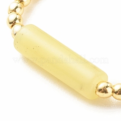 Natural Lemon Jade Column Beaded Finger Ring with Synthetic Hematite&nbsp;RJEW-JR00460-03