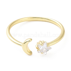 Rack Plating Brass Micro Pave Clear Cubic Zirconia Cuff Rings&nbsp;RJEW-C043-06G
