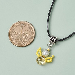 Glass Seed Beads & Glass Pearl Angel Pendant Necklaces&nbsp;NJEW-MZ00056-02