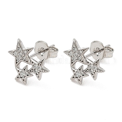 Star Brass Micro Pave Clear Cubic Zirconia Stud Earrings&nbsp;EJEW-F383-06P