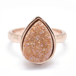 Electroplate Natural Druzy Quartz Crystal Finger Rings&nbsp;RJEW-I055-06RG-RS