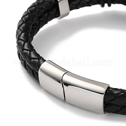 Men's Braided Black PU Leather Cord Multi-Strand Bracelets&nbsp;BJEW-K243-02AS