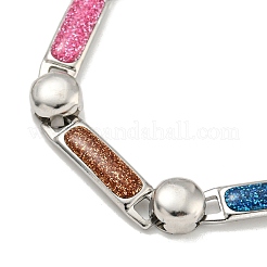 304 Stainless Steel Enamel Rectangle Link Chain Necklaces with Glitter Powder&nbsp;NJEW-S431-04P-01