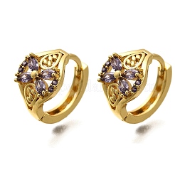 Flower Brass Micro Pave Cubic Zirconia Hoop Earrings&nbsp;EJEW-C126-13G-02