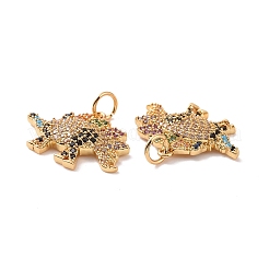 Stegosaurus Brass Micro Pave Colorful Cubic Zirconia Charms&nbsp;KK-G435-30G