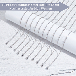 10Pcs 304 Stainless Steel Satellite Chain Necklaces Set for Men Women&nbsp;NJEW-NB0001-13