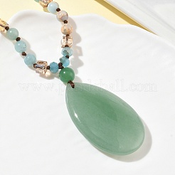 Natural Green Aventurine Teardrop Pendant Glass Beaded Long Necklaces&nbsp;GG-CBAE048-01C