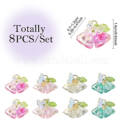 8Pcs 4 Colors Glass & Acrylic Pendants&nbsp;PALLOY-YW00215