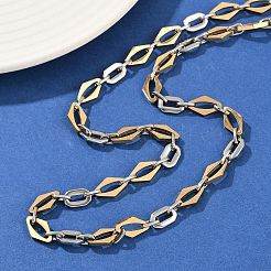 201 Stainless Steel Oval & Rhombus Link Chain Necklaces for Women&nbsp;NJEW-B143-01GP