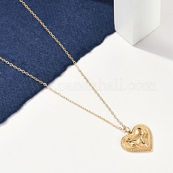Ion Plating(IP) 304 Stainless Steel Textured Heart Pendant Cable Chain Necklaces for Women&nbsp;NJEW-P320-09G