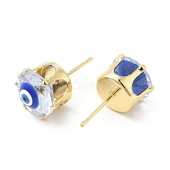Flat Round Glass with Enamel Evil Eye Stud Earrings&nbsp;EJEW-P210-04G-05