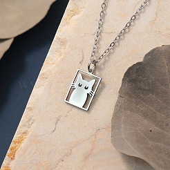 304 Stainless Steel Laser Cut Rectangle with Cat Shape Pendant Necklaces&nbsp;FS-WGDBF09-02