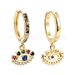 Evil Eye Cubic Zirconia Dangle Huggie Hoop Earrings&nbsp;EJEW-E167-13G