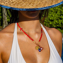 Glass Evil Eye Pendant Beaded Necklaces&nbsp;CR3382