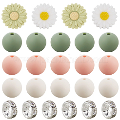 144Pcs 6 Styles Daisy & Round & Rondelle Food Grade Eco-Friendly Silicone Beads&nbsp;SIL-PA0001-15