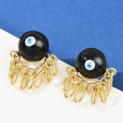 Brass Enamel Evil Eye Dangle Stud Earrings&nbsp;EJEW-L273-02G