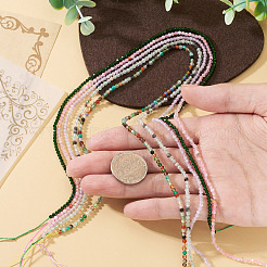 5 Strands 5 Styles Synthetic Green Goldstone & Natural Green Lodolite Quartz & Multi-Color Agate & Amethyst & Cherry Blossom Agate Beads Strands&nbsp;G-TA0003-10