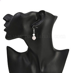 Brass Natural Rose Quartz Dangle Earrings&nbsp;EJEW-JE06588-01