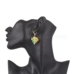 304 Stainless Steel Glass Seed Beads Leaf Hoop Earring & Stud Earring Sets&nbsp;EJEW-MZ00536