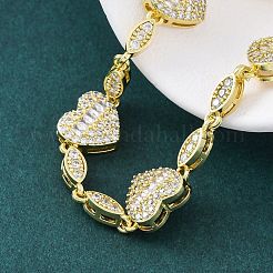 Heart & Horse Eye Brass Micro Pave Clear Cubic Zirconia Link Chain Bracelets for Women&nbsp;BJEW-G740-03G