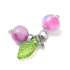 Natural Dyed Persian Jade with Acrylic Leaf Cherry Charms with 304 Stainless Steel Open Jump Rings&nbsp;PALLOY-JF04025