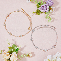 2Pcs 2 Style Stainless Steel & Brass Butterfly Pendant Necklaces Set with Crystal Rhinestone Tennis Chains&nbsp;NJEW-FI0001-41