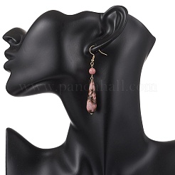 Teardrop Natural Rhodonite & Rhodochrosite Dangle Earrings&nbsp;EJEW-JE06840