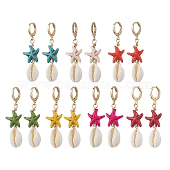 Starfish Synthetic Turquoise Hoop Earrings&nbsp;EJEW-JE06440