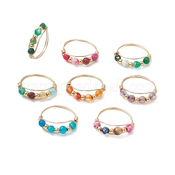 Round Natural Agate Beads Finger Rings&nbsp;RJEW-JR00805