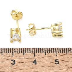 Brass Pave Single Cubic Zirconia Stud Earrings&nbsp;KK-CBA98BA-20G