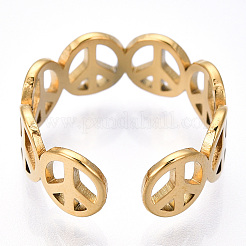 Ion Plating(IP) 304 Stainless Steel Peace Sign Open Cuff Ring for Women&nbsp;RJEW-T027-08G