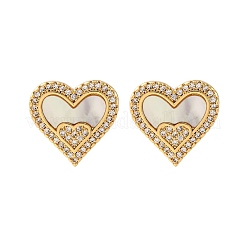 Heart Brass Micro Pave Clear Cubic Zirconia Stud Earrings&nbsp;KK-D363-12A-G