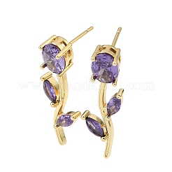 Brass Micro Pave Cubic Zirconia Stud Earrings&nbsp;KK-CBA8324-20G