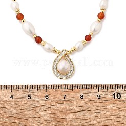 Brass Glass & Pearl Teardrop Pendant Necklaces&nbsp;NJEW-P325-01G