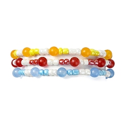 3Pcs 3 Colors Three Primary Color Series Glass Seed Beads Stretch Bead Bracelets&nbsp;BJEW-JB09990