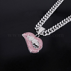 Zinc Alloy Full Rhinestone Lip Pendant Cuban Link Chain Necklaces for Men&nbsp;FS-WG26C72-01