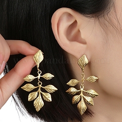 201 Stainless Steel Leaf Dangle Stud Earrings&nbsp;EJEW-D084-11G