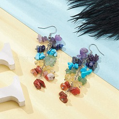 Natural & Synthetic Mixed Gemstone Chips Beaded Candy Cane Dangle Earrings&nbsp;EJEW-JE05368